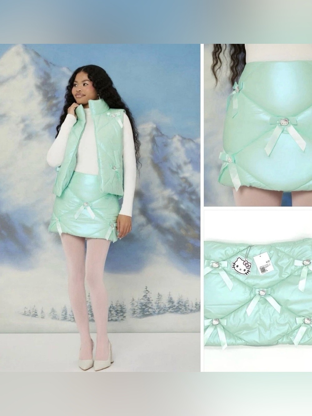 Forever 21 x Hello Kitty Mint Puffer Skirt Bows Charms Kawaii Sanrio Large NWT